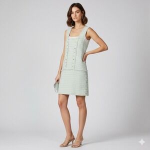 Zara Woman Dress Womens Medium Green‎ Tweed Sleeveless Shift Tank Work Office